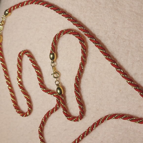 Trifari Jewelry Vintage 97s Trifari Gold Red Twisted Rope Necklace